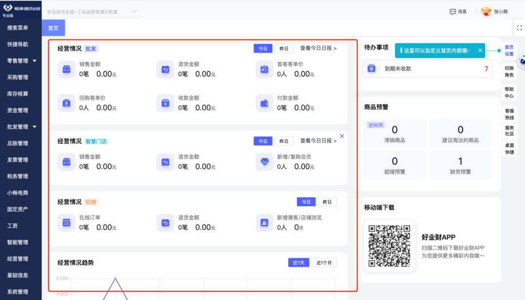 Homepage with real-time business brief