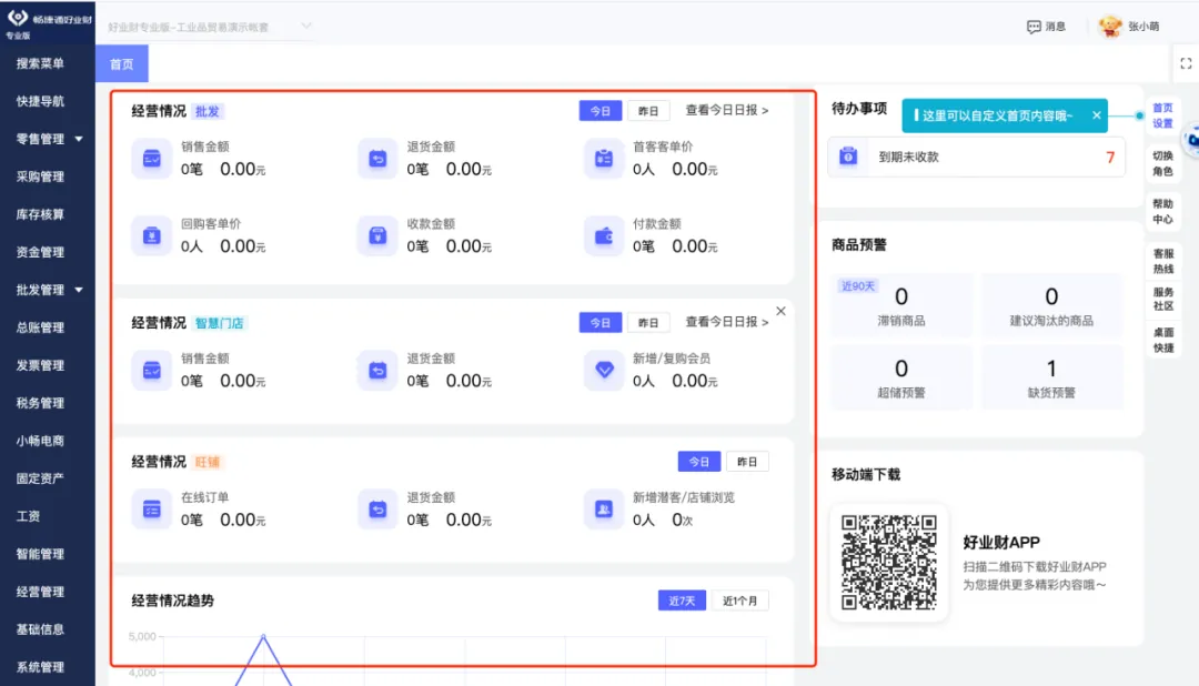 Homepage with real-time business brief