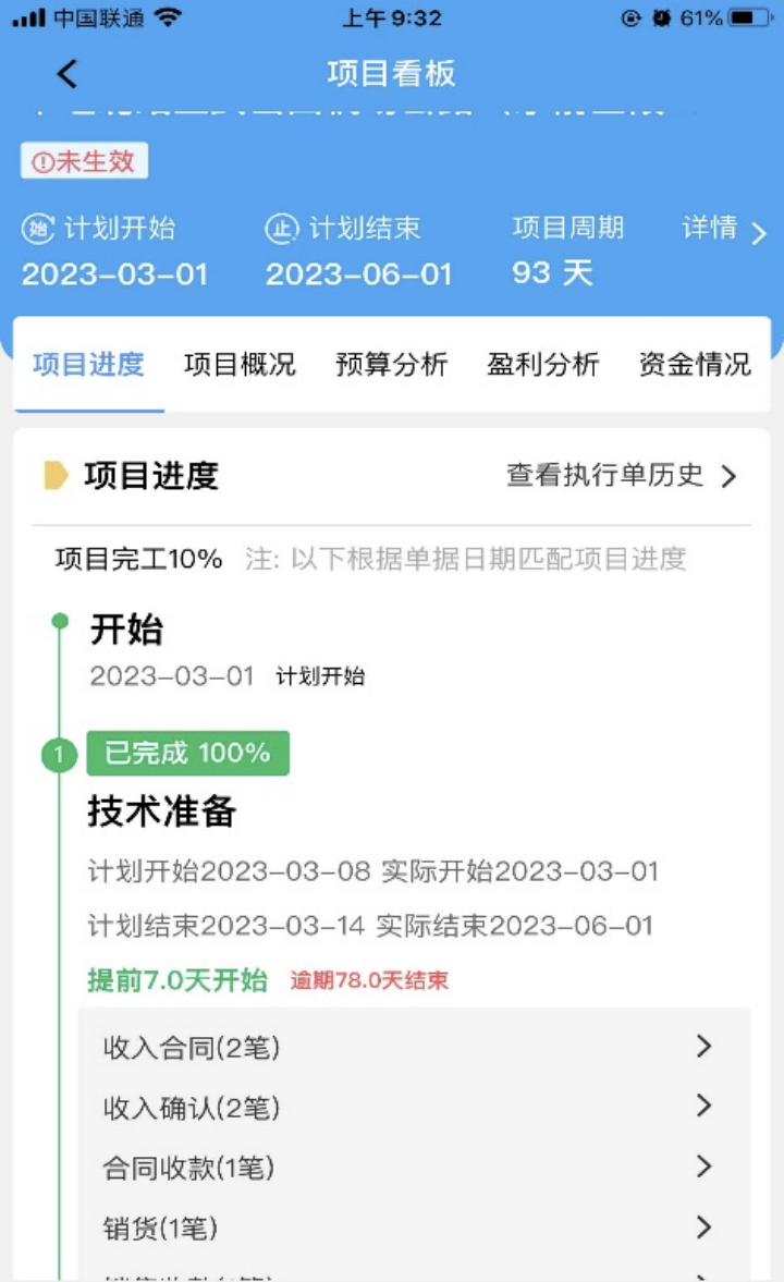 Mobile view of project progress