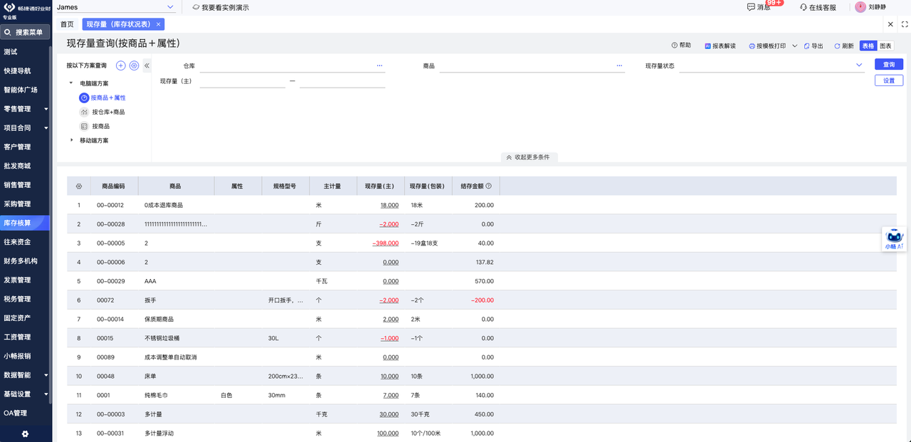 Real-time stock query with safety-stock warning by item and attribute
