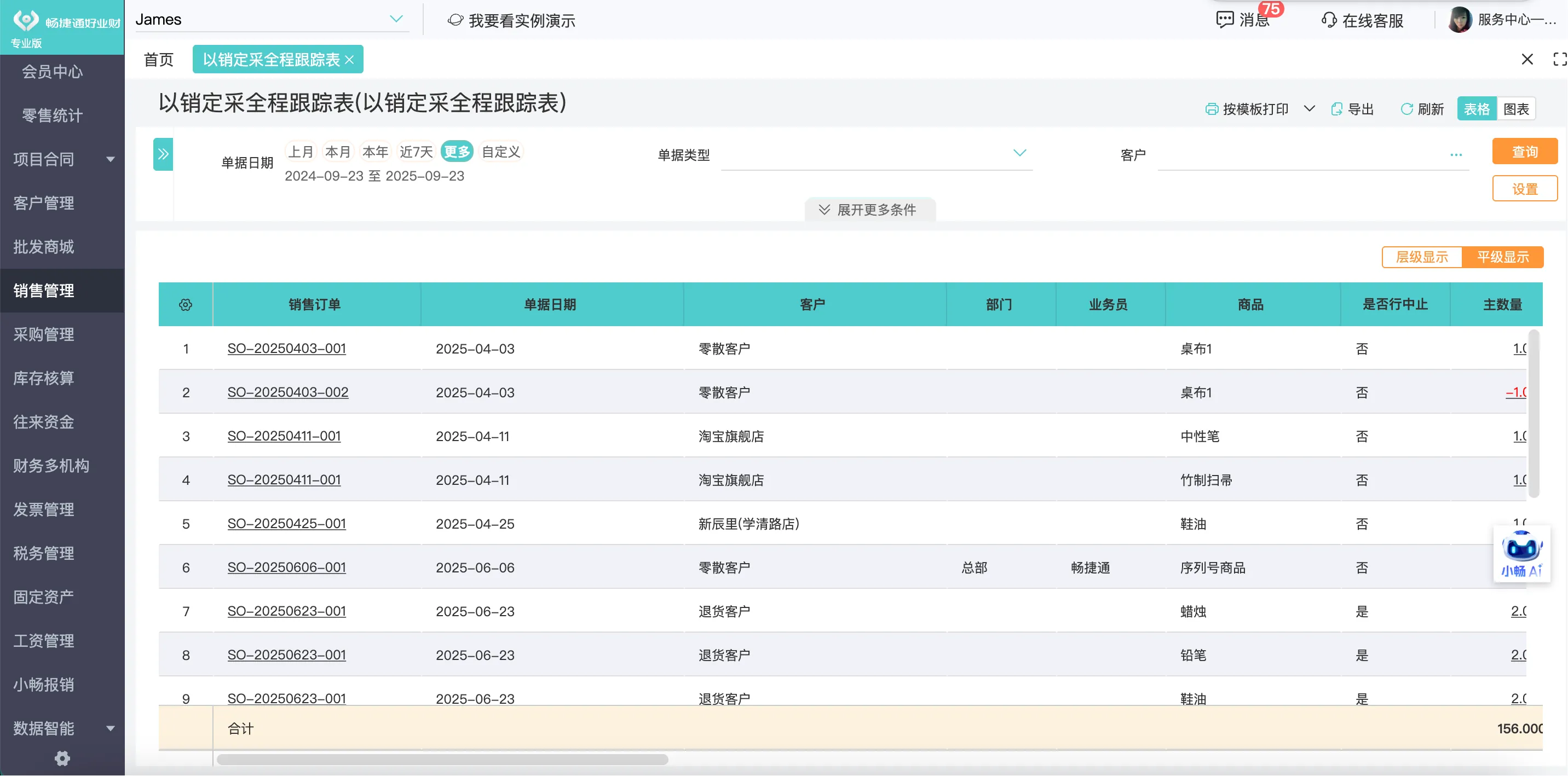Sales order tracking with separate actual and settlement customers