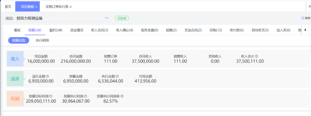 Real-time project budget execution view