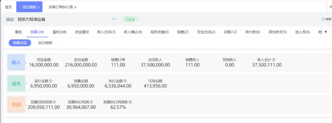 Real-time project budget execution view