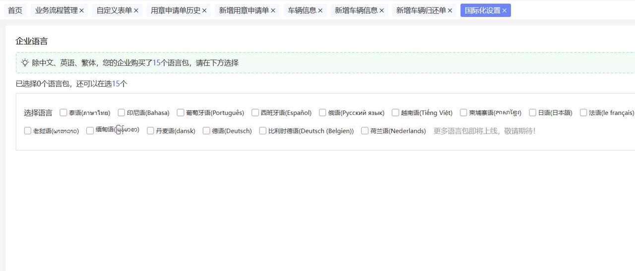 Language settings panel switching the interface between Chinese and English