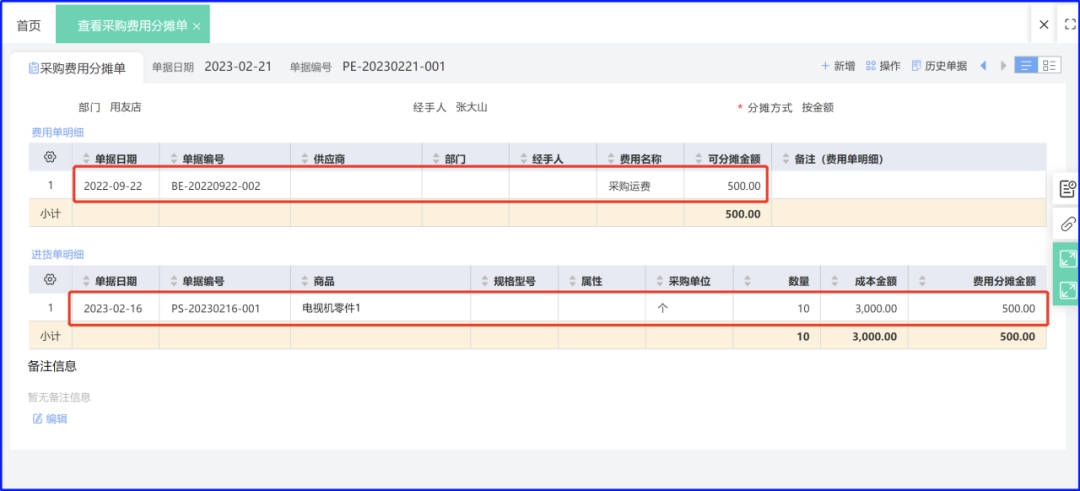 Order list with automatic cost and gross-profit calculation per line