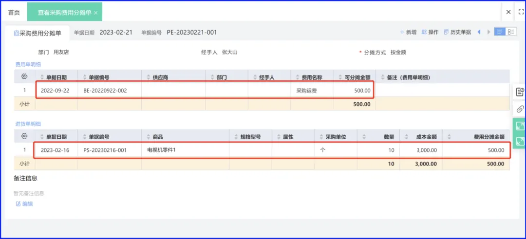 Order list with automatic cost and gross-profit calculation per line
