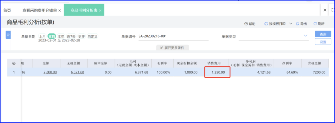 Profit analysis view for building-materials sales orders